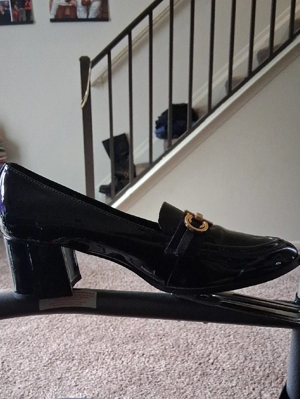 Women’s Black Patent Platform Loafers with Gold Horsebit